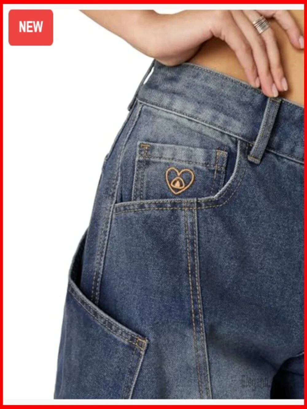 Men's Wide Leg Barrel Jeans with Big Pockets, Loose Fit Denim Pants